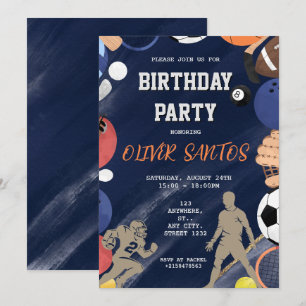 Blaue Sportjungen zum Geburtstag Einladung
