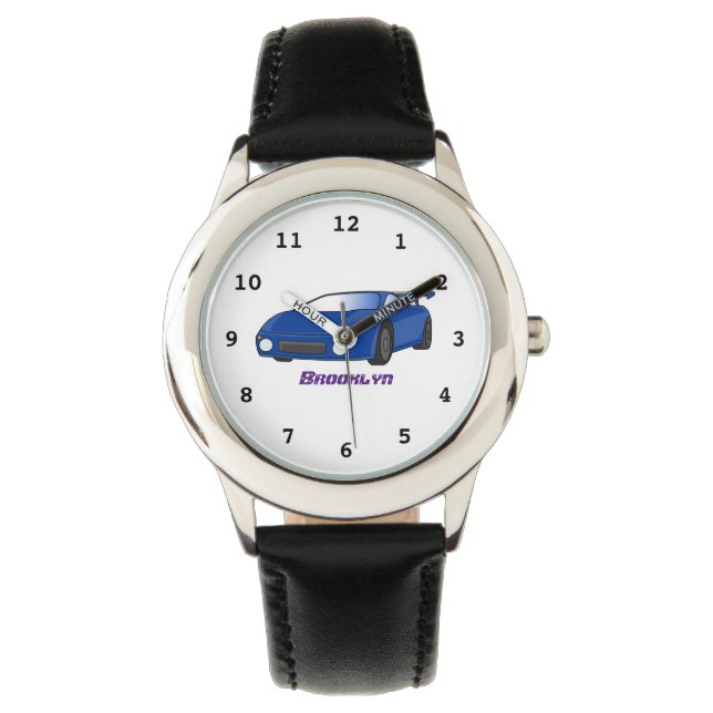 Blaue Sportwagen mit Airfolienillustrierung Armbanduhr (Vorderseite)