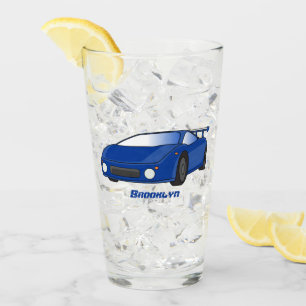 Blaue Sportwagen mit Airfolienillustrierung Glas