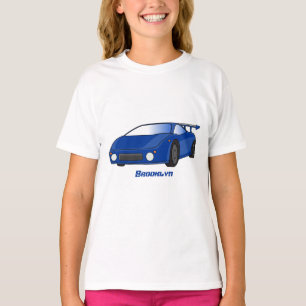 Blaue Sportwagen mit Airfolienillustrierung T-Shirt