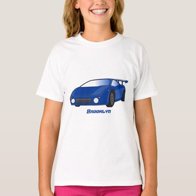 Blaue Sportwagen mit Airfolienillustrierung T-Shirt (Vorderseite)