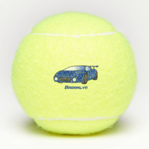 Blaue Sportwagen mit Airfolienillustrierung Tennisbälle