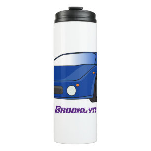 Blaue Sportwagen mit Airfolienillustrierung Thermosbecher