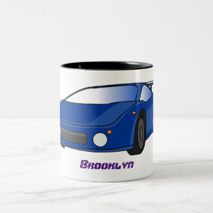 Blaue Sportwagen mit Airfolienillustrierung Zweifarbige Tasse