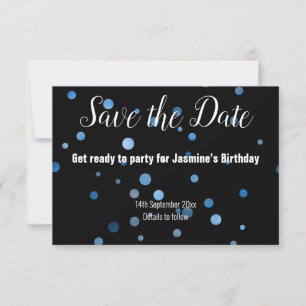 BLAUE SPOT BALLOON ALLES SCHWARZ SAVE THE DATE RSVP KARTE