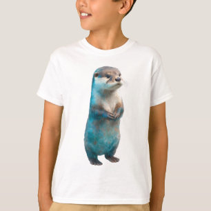 Blaue Spritz-Otter steht neugierig Kinder T-Shirt