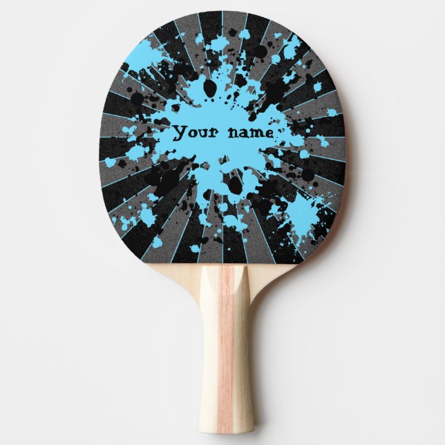 Blaue Spritzer schwarz und grau Tischtennis Schläger (Vorderseite)
