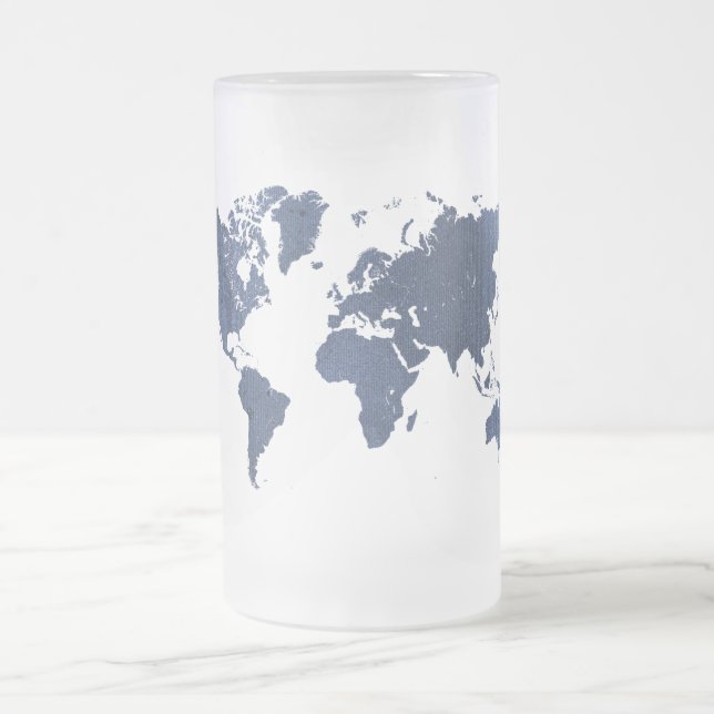 Blaue Spritzlackierverfahren-Weltkarte Mattglas Bierglas (Mittel)