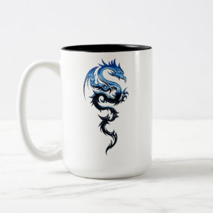 Blaue Stammes-Drache-Kunst-Kaffeetasse Fantasy-D Zweifarbige Tasse