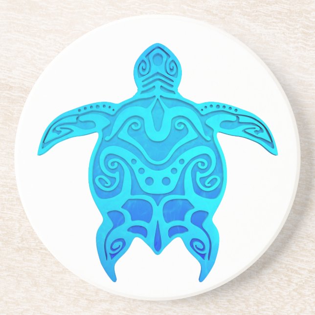Blaue Stammes- Schildkröte Sandstein Untersetzer (Vorne)