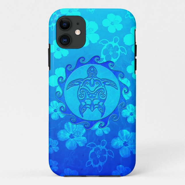 Blaue Stammes- Schildkröte Sun Case-Mate iPhone Hülle (Rückseite)