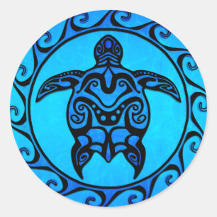 Blaue Stammes- Schildkröte Sun Runder Aufkleber