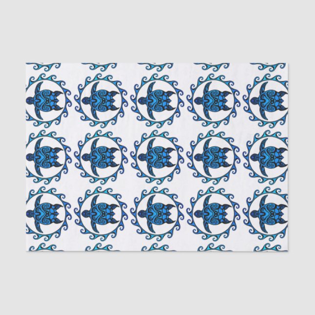 Blaue Stammes- Schildkröte Sun Seidenpapier (Vorderseite)