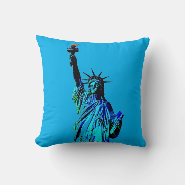 Blaue Statue der Lady Liberty Kissen (Vorderseite)
