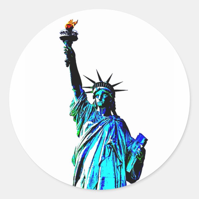 Blaue Statue der Lady Liberty Runder Aufkleber (Vorderseite)
