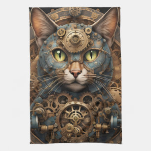 Blaue Steampe Katzenkatze KI Küchentuch