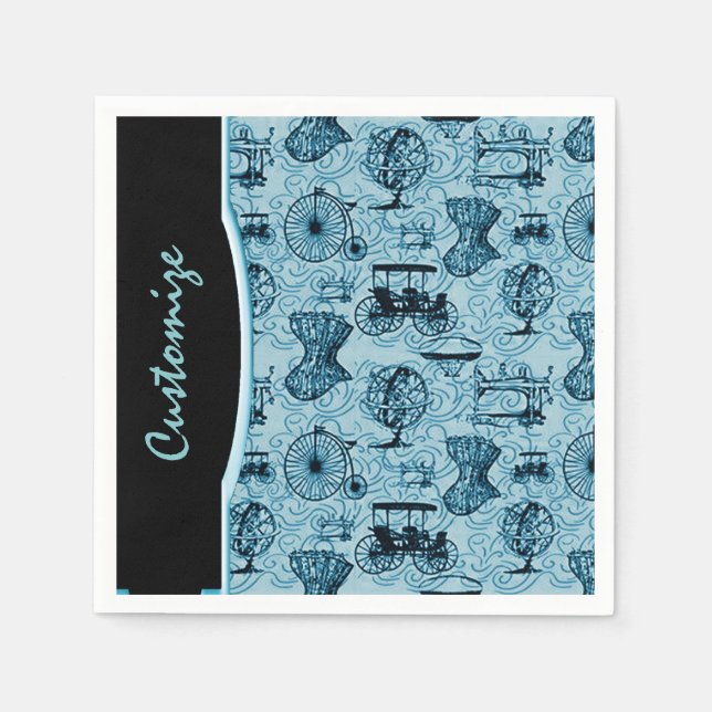 Blaue Steampunk-Muster-Servietten Serviette (Vorderseite)