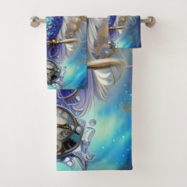 Blaue Steampunkuppe Badhandtuch Set