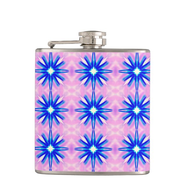 blaue Sterne auf rosa Flasche Flachmann (Vorderseite)