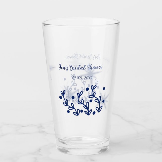 Blaue Sterne Blätter königlich luxuriöses Brautpar Glas (Vorderseite)