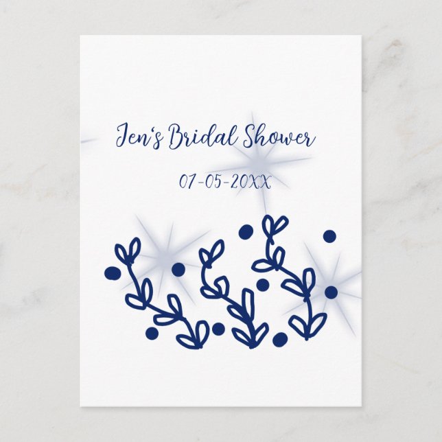 Blaue Sterne Blätter königlich luxuriöses Brautpar Postkarte (Vorderseite)