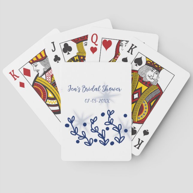 Blaue Sterne Blätter königlich luxuriöses Brautpar Spielkarten (Rückseite)