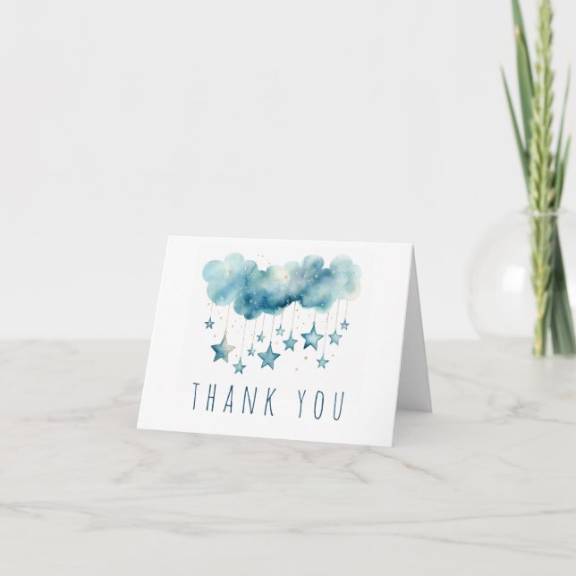 Blaue Sterne Dank gefalteter Karte (Vorderseite)