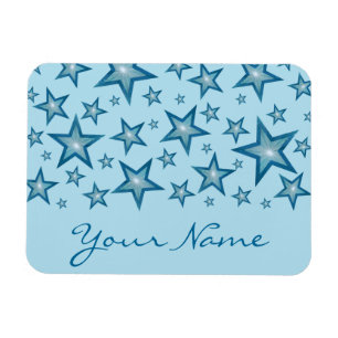 Blaue Sterne flexibler Magnet 'Dein Name' blau
