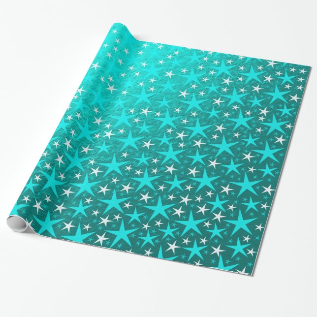 blaue Sterne Geschenkpapier (Ungerollt)