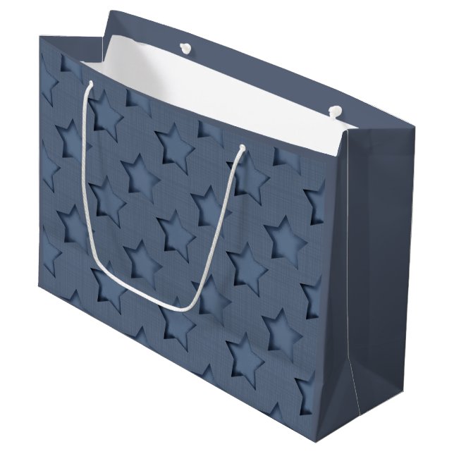 Blaue Sterne Große Geschenktüte (Vorderseite Schrägansicht)