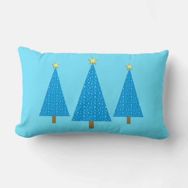 Blaue Sterne Moderne Weihnachtsbäume Lumbar Pillow Lendenkissen (Vorderseite)
