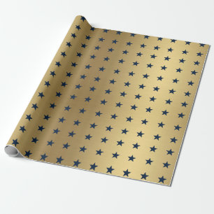 Blaue Sterne-Muster für metallisches Gold Geschenkpapier