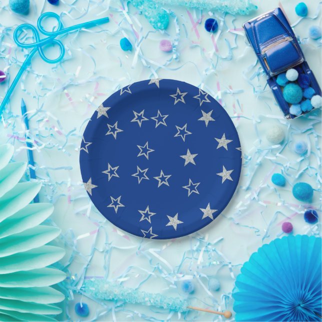 Blaue Sterne Pappteller (Party)