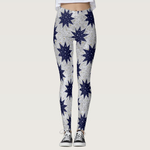 Blaue Sterne u. weiße Stern- u. funkelndgoldstern Leggings