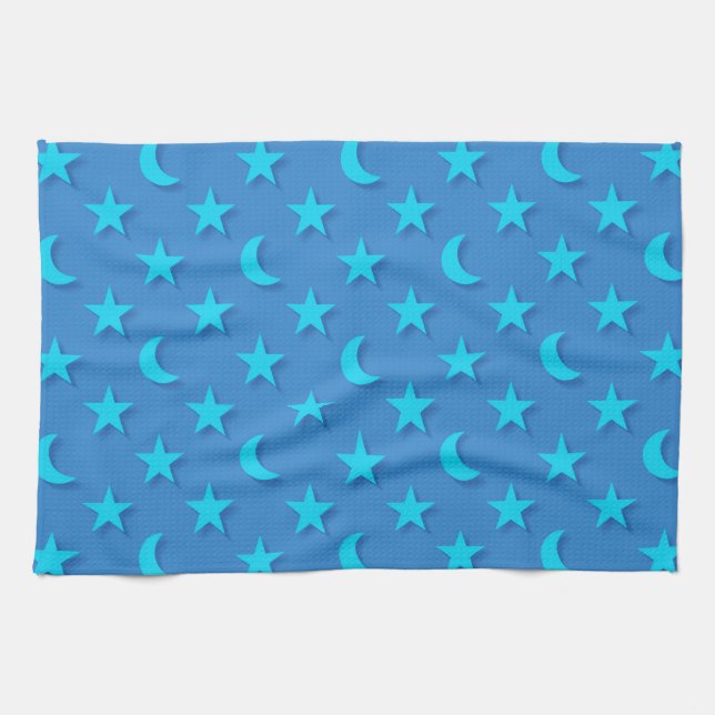 Blaue Sterne und Mondmuster Geschirrtuch (Horizontal)