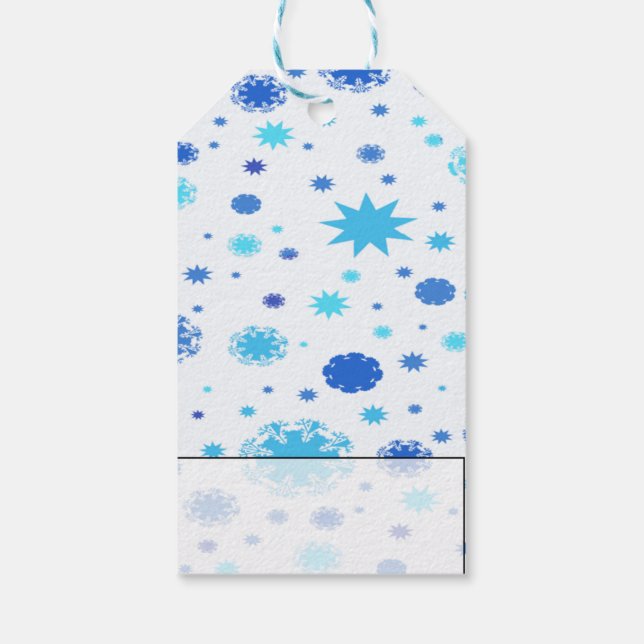 Blaue Sterne und Schneeflocken Geschenkanhänger (Rückseite)