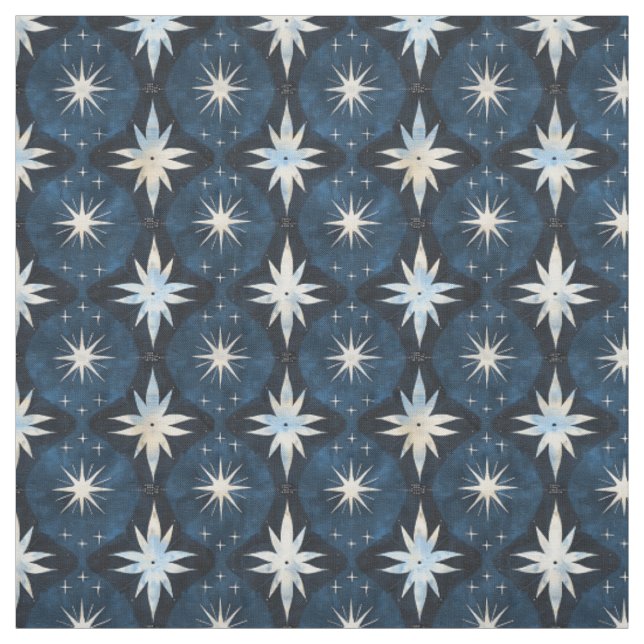 Blaue Sternenexplosion Googie-Muster Stoff (Muster)