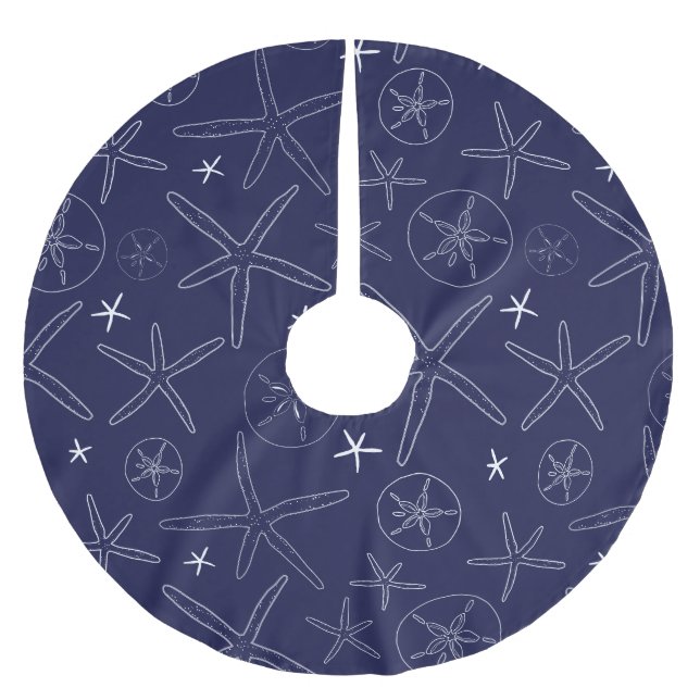 Blaue Sternfische & Sandkammspieße Polyester Weihnachtsbaumdecke (Vorderseite)