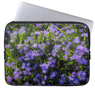 Blaue Sternhyazinthen-Frühlingsblumen, grüne Blätt Laptopschutzhülle