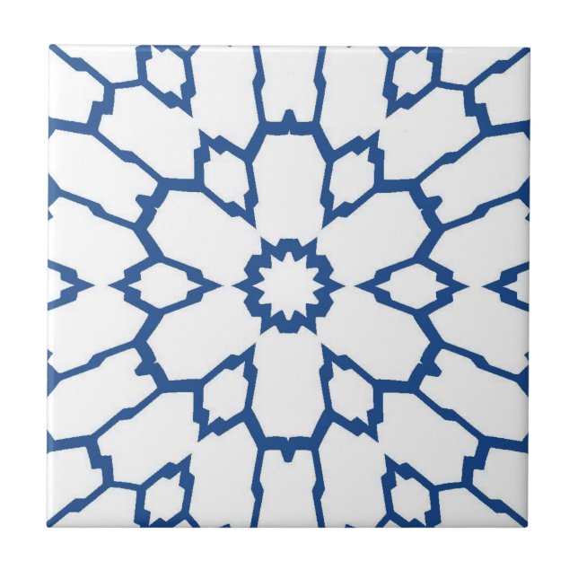 Blaue Sternmosaik mit weißem Hintergrund Fliese (Vorderseite)