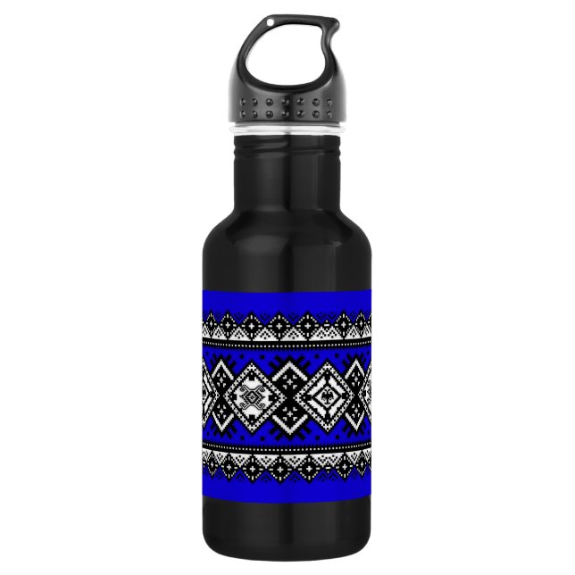 Blaue Stickerei Edelstahlflasche (Vorderseite)
