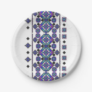 Blaue Stickerei Pappteller