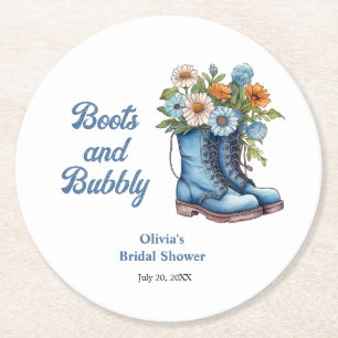 Blaue Stiefel und prickelnde blaue westliche Braut Runder Pappuntersetzer