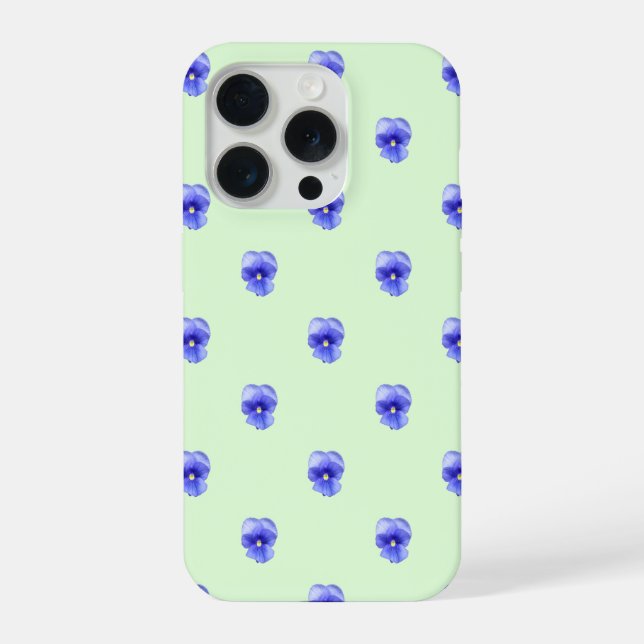 Blaue Stiefmütterchen auf Minze - Handyhülle iPhone 15 Pro Hülle (Rückseite)