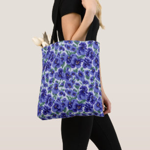 Blaue Stiefmütterchen-Blumen Tasche