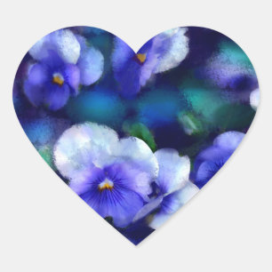 Blaue Stiefmütterchen Pansy Blume Blumenbemalung Herz-Aufkleber