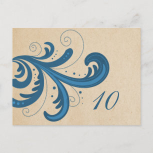 Blaue stilvolle Wirbel-Tischnummer-Postkarte Postkarte