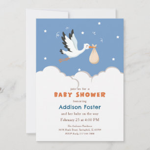 Blaue Storch-Junge-Speziallieferung-Baby-Party Einladung