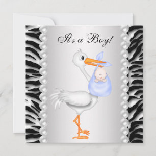 Blaue Storch-Zebra-Baby-Shower-Einladungen Einladung