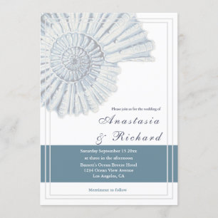 Blaue Strand-nautischMuschel-versteinerte Hochzeit Einladung